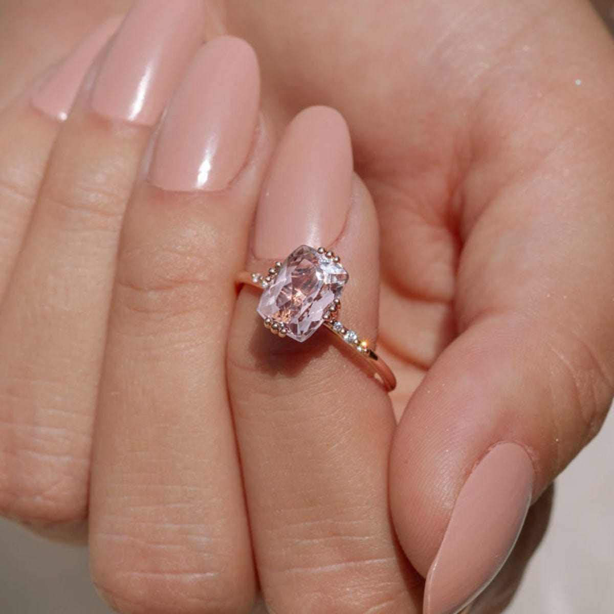 Cushion Peach Morganite and Diamond Ring in 14K Rose Gold | Audry Rose