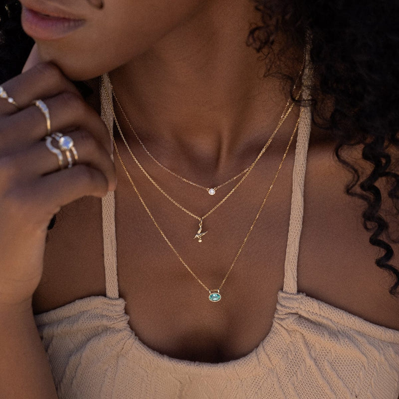 White Diamond Solitaire Bezel Necklace