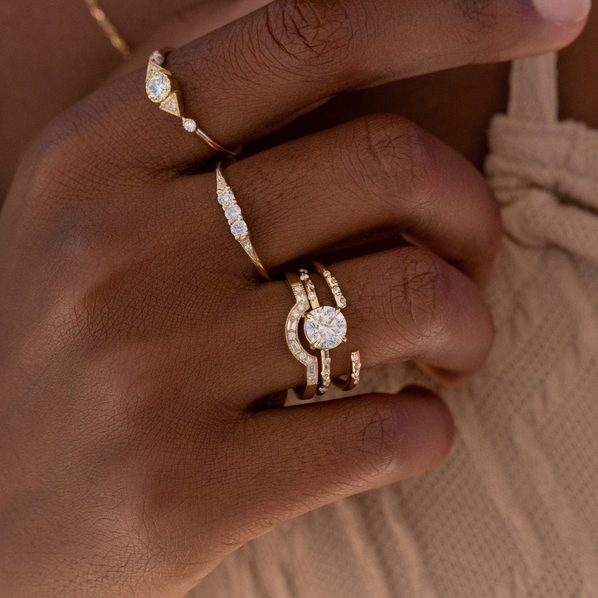 Jennie Kwon Baguette and Round Diamond Arch Ring in 14k Yellow