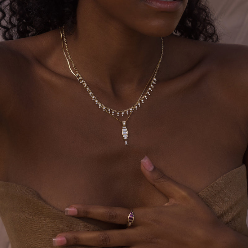 Diamond Baguette Stacked Necklace