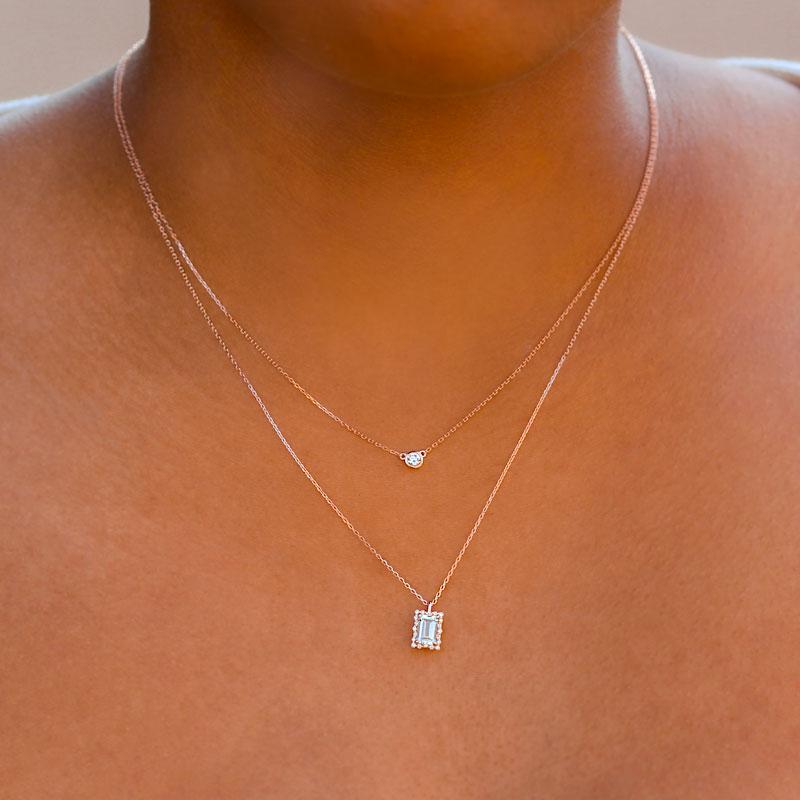 White Diamond Solitaire Bezel Necklace