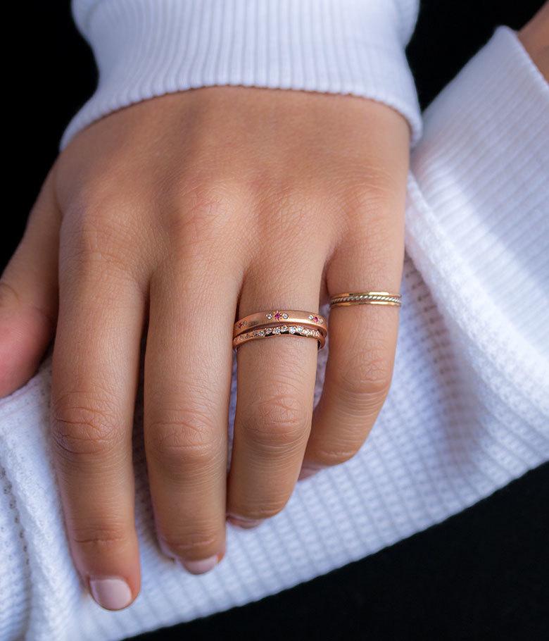 Sirciam Red Ruby and White Diamond Star Eternity Band in 14K Rose