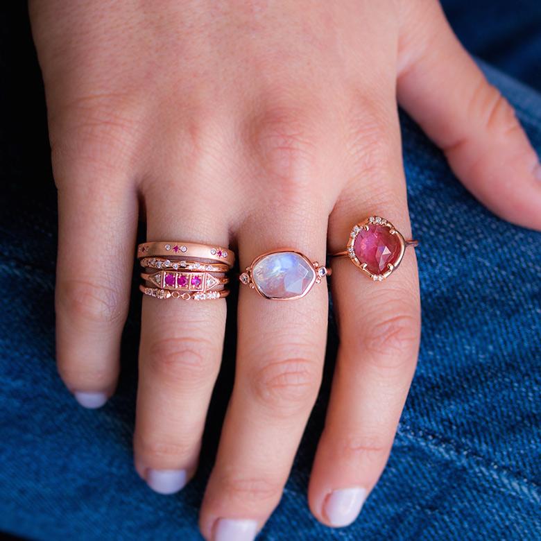 STAR JEWELRY K18 RUBY ETERNITY RING 8号 Sirciam Red Ruby and White Diamond Star Eternity Band in 14K Rose