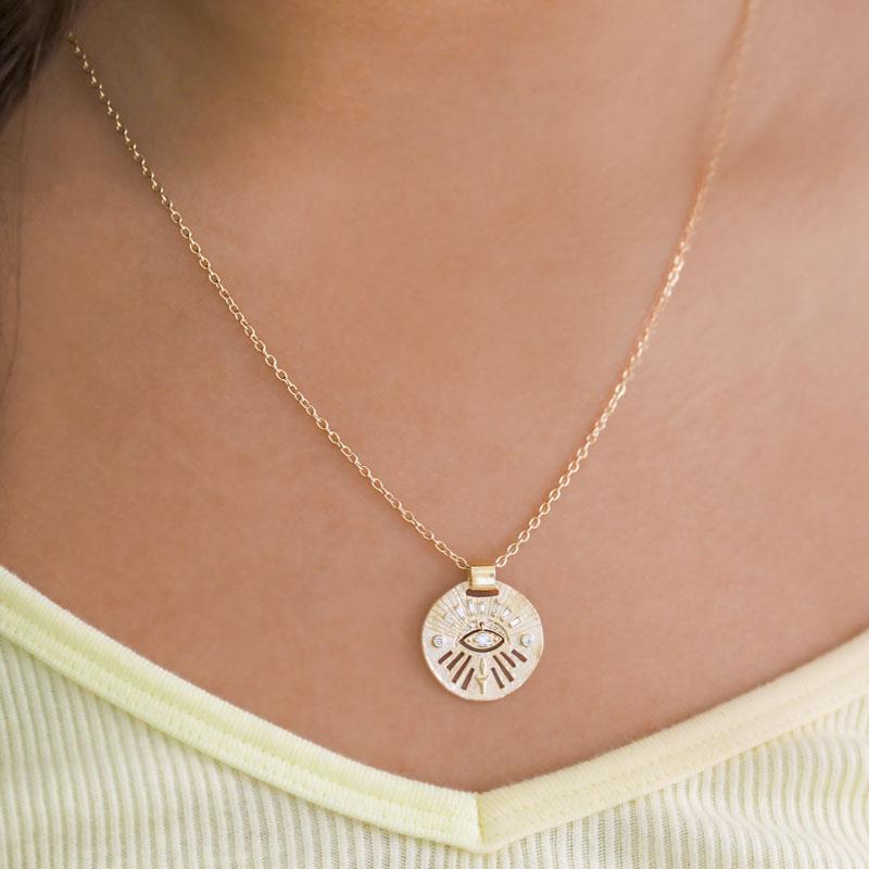 Celine Daoust Mixed White Diamond Evil Eye Medallion Necklace in