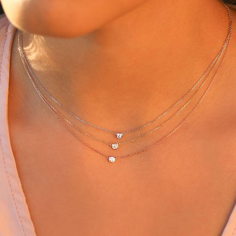 White Diamond Solitaire Bezel Necklace