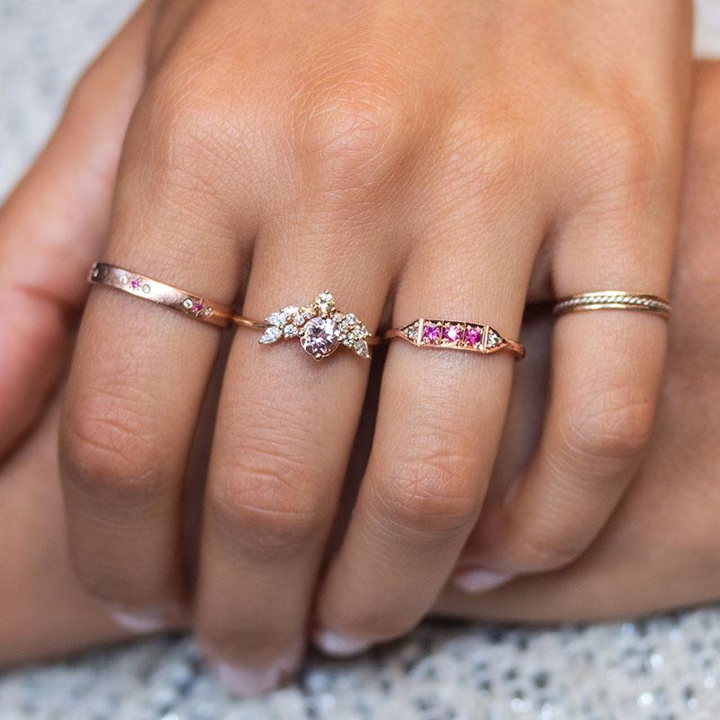 Sirciam Red Ruby and White Diamond Star Eternity Band in 14K Rose